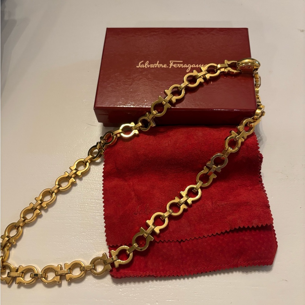Salvatore Ferragamo Gold Gancini Link Necklace